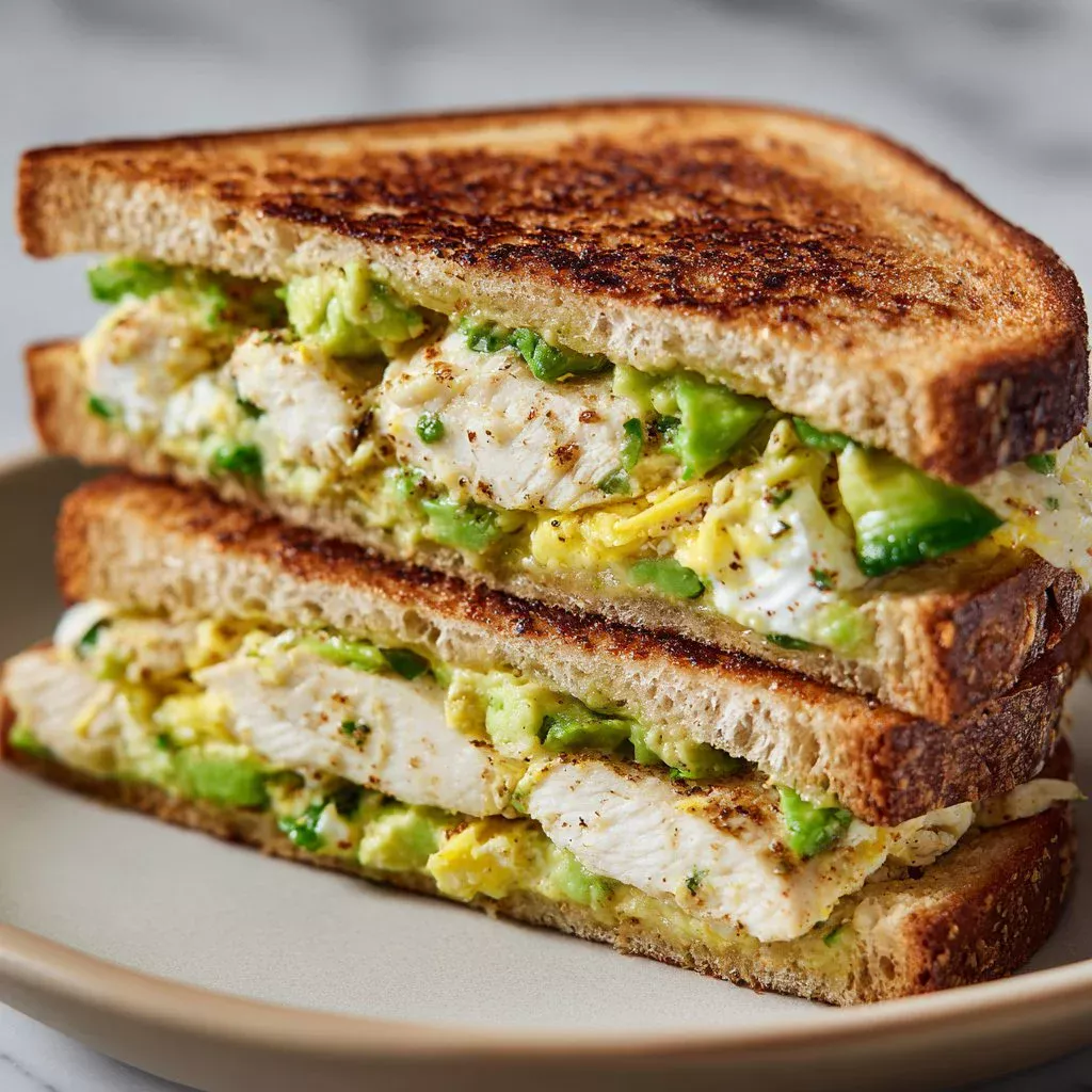 Delicious Chicken Avocado Melt Sandwich with melted cheese and fresh ingredients