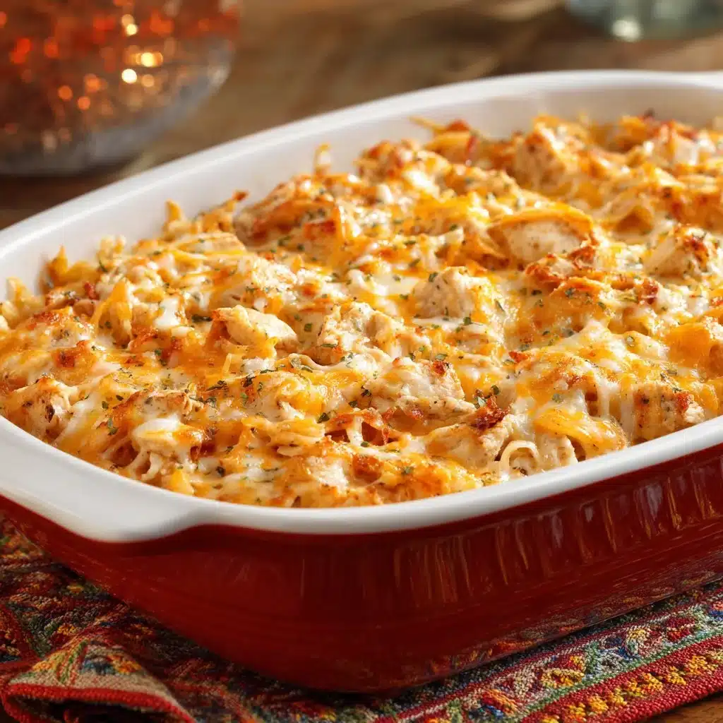 Delicious Chicken Ranch Casserole served in a baking dish