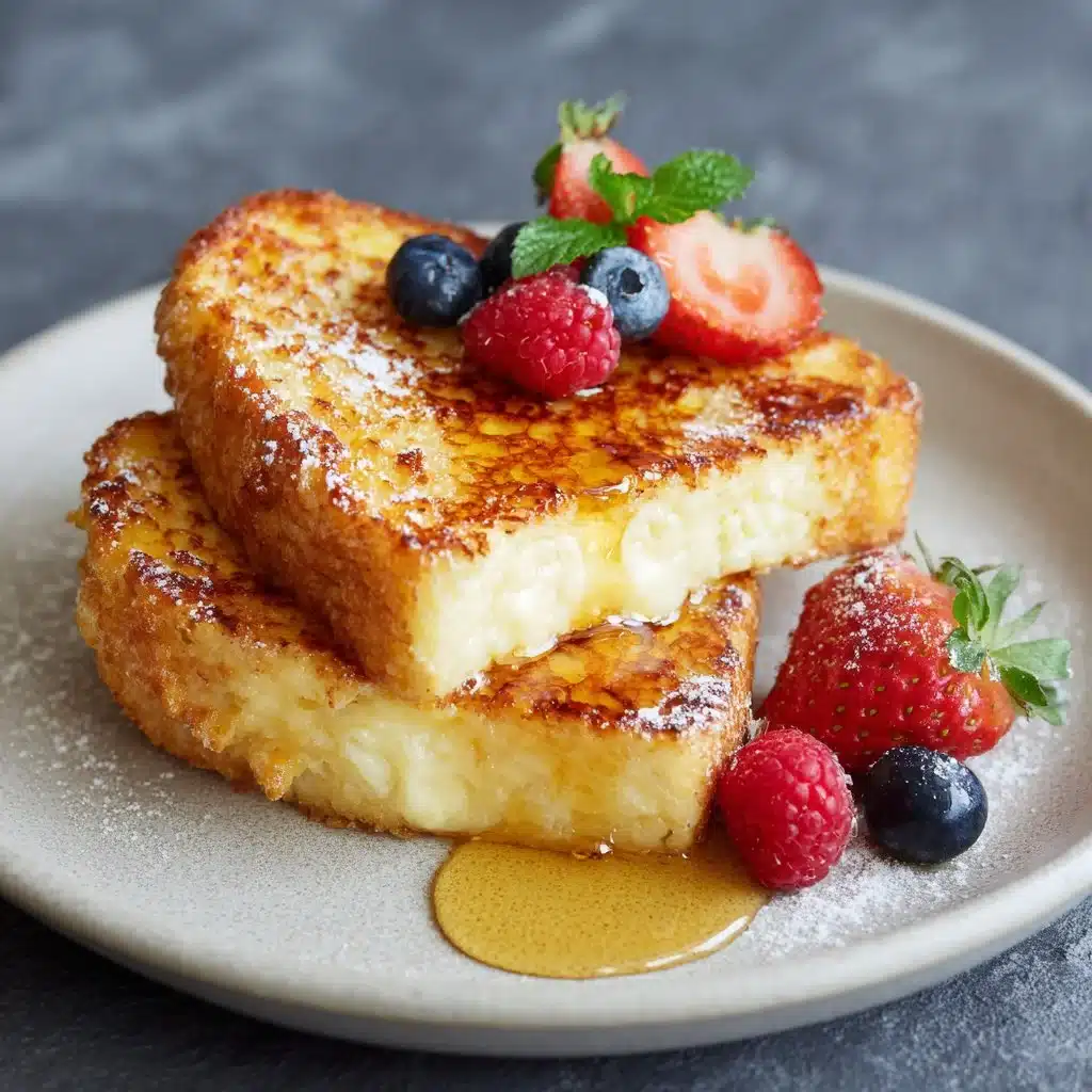 Delicious Crème Brûlée French Toast topped with caramelized sugar