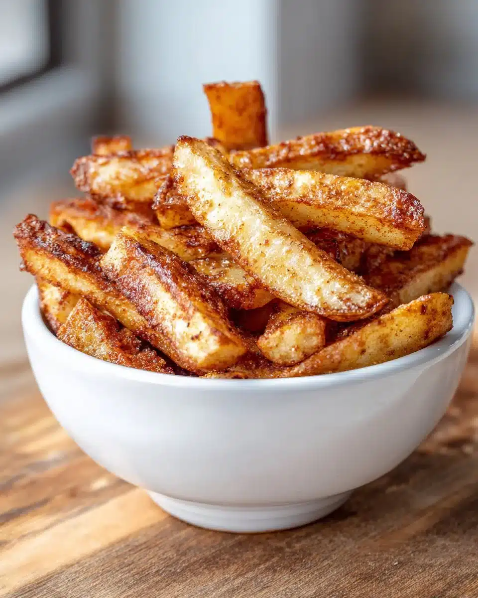 Delicious crispy air fryer apple fries served in a bowl