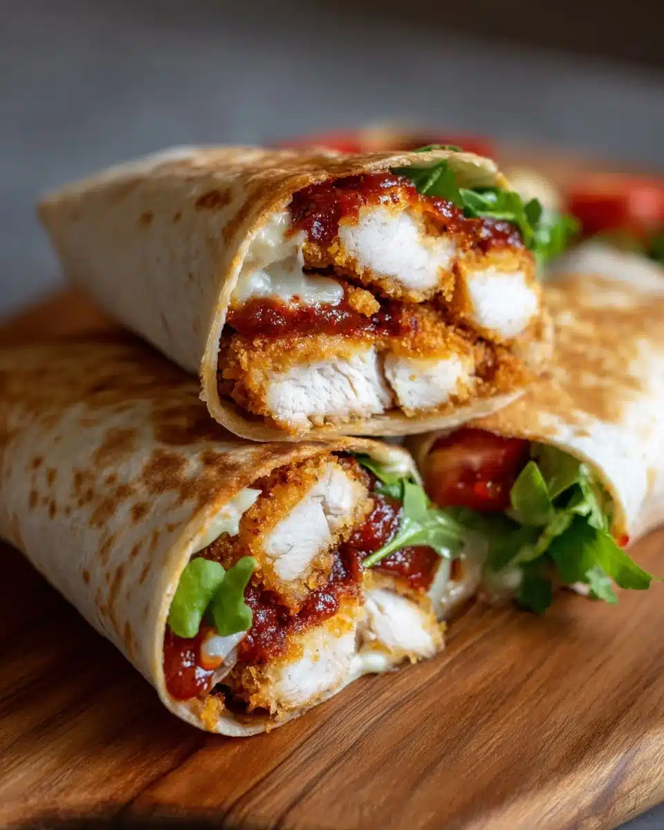 Crunchy crispy air fryer chicken and mozzarella wraps served on a plate.