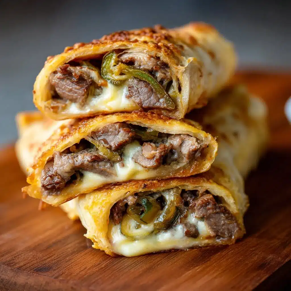 Keto Philly Cheesesteak Roll Ups with cheese and peppers on a platter
