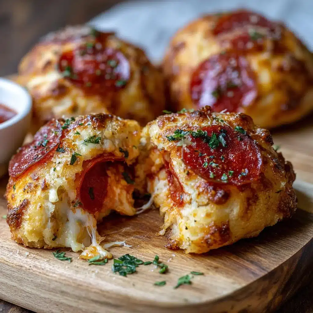 Homemade easy pepperoni pizza bombs served with dipping sauce