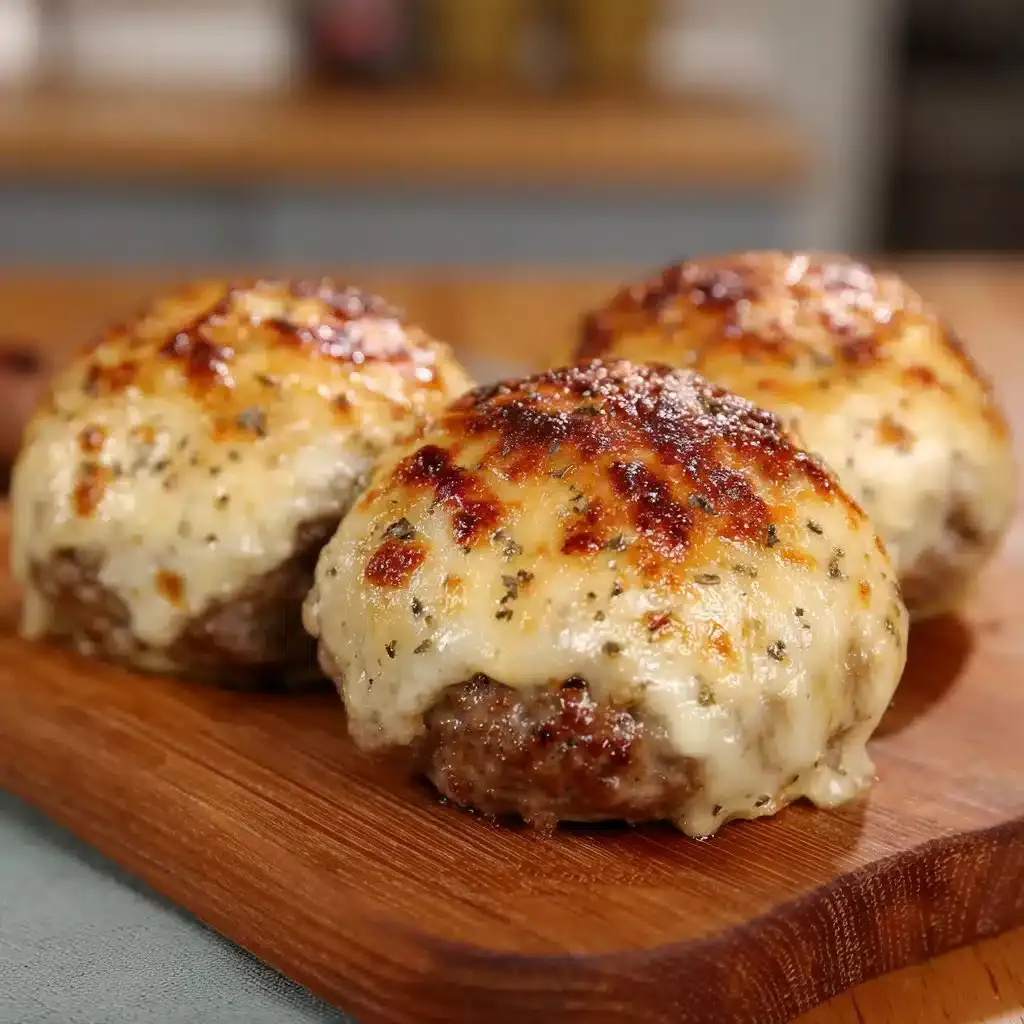 Delicious garlic parmesan cheeseburger bombs served on a platter