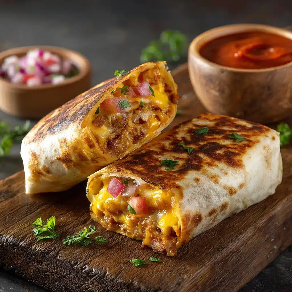 Delicious grilled cheese burrito with melted cheese and savory fillings
