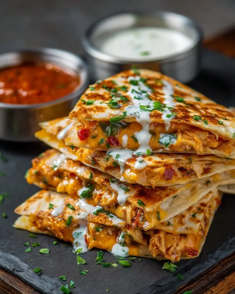 High-protein chicken ranch quesadilla with cheese and vegetables