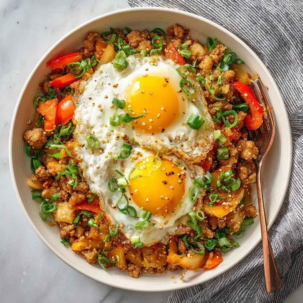 High Protein Egg Roll in a Bowl garnished with vegetables