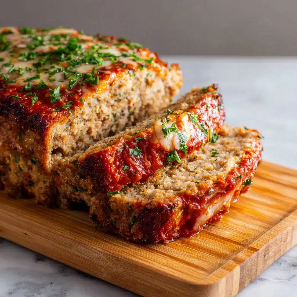 Italian-inspired chicken meatloaf served with herbs and sauce