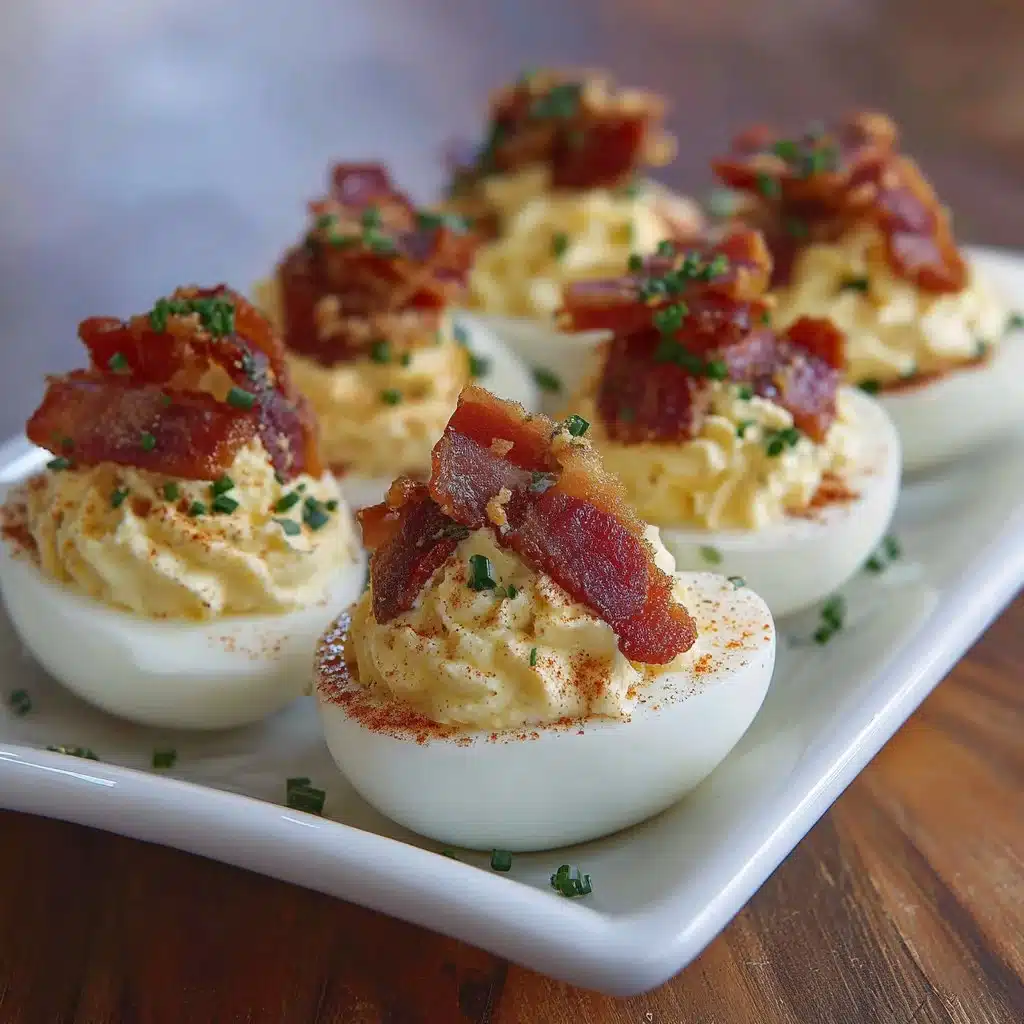 Million Dollar Bacon Deviled Eggs - delicious appetizer with crispy bacon