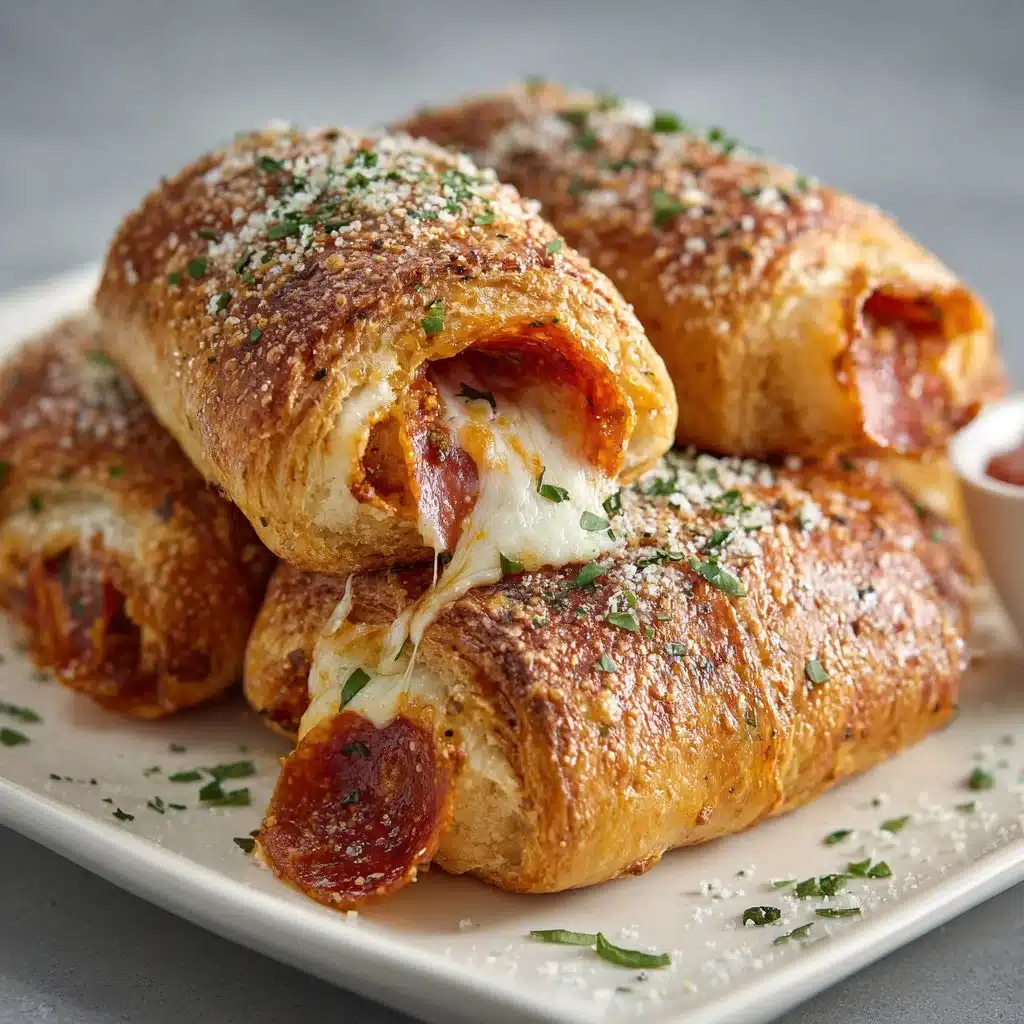 Mozzarella Pepperoni Croissant Rolls fresh out of the oven, golden and flaky.