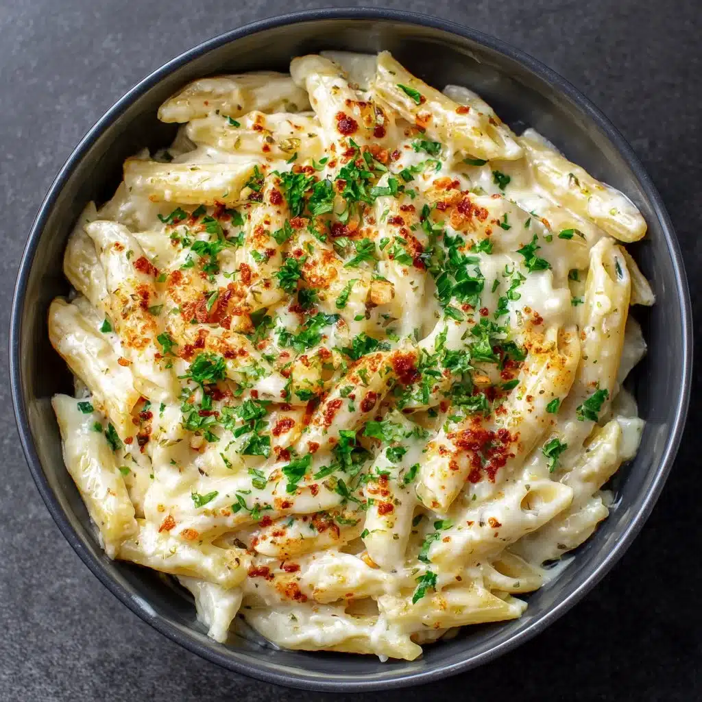 One Pot Creamy Garlic Pasta served in a bowl with fresh herbs