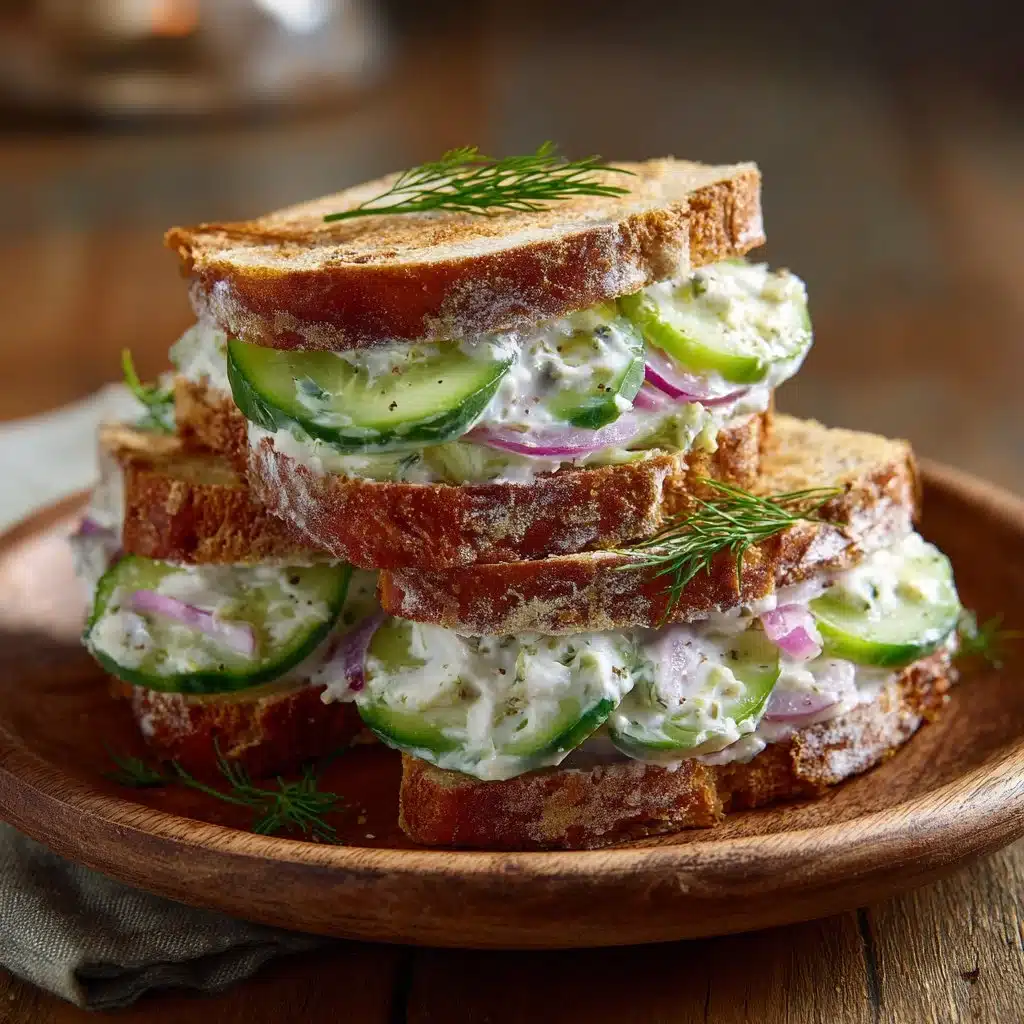 Quick cucumber salad sandwiches made with fresh cucumbers and bread.