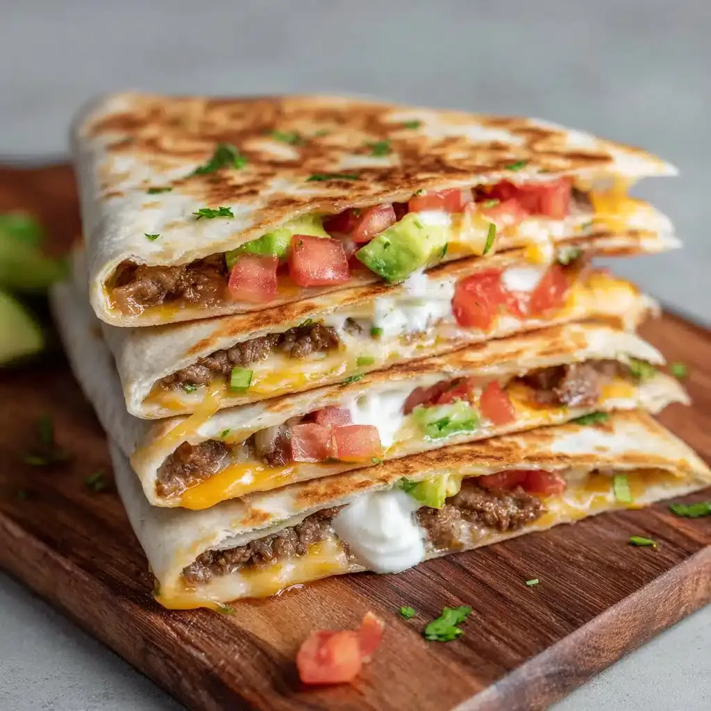 Delicious Smashburger Quesadillas served with toppings and sauces.