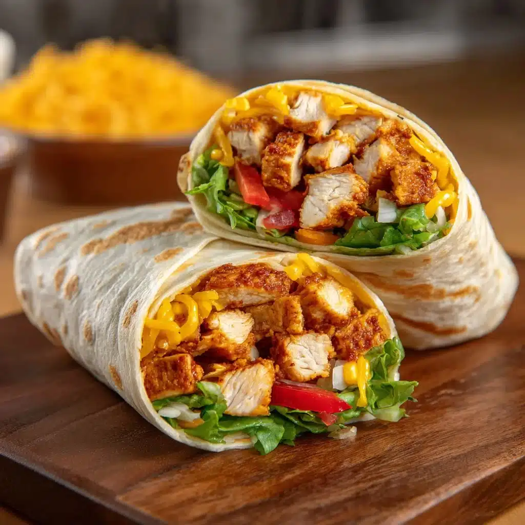 Southwest Chicken Wrap filled with grilled chicken, veggies, and zesty sauce