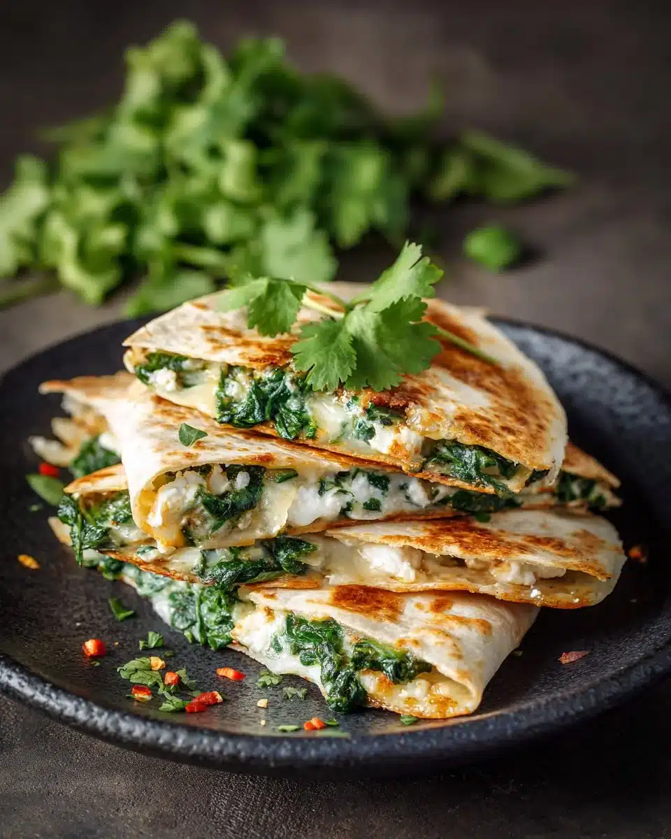 Delicious spinach and feta quesadillas served on a plate