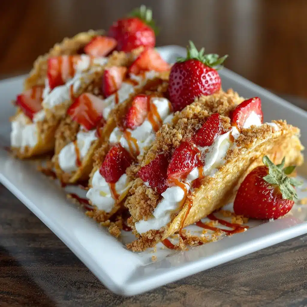 Delicious Strawberry Crunch Cheesecake Tacos served on a plate